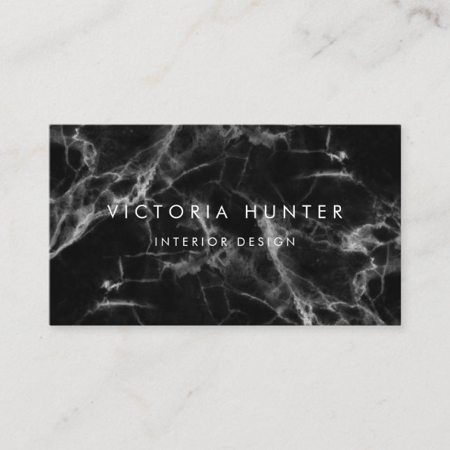Modern Black Marble Simple Typography Business Card (Front)