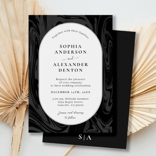 Modern black marble wedding invitation (Creator Uploaded)