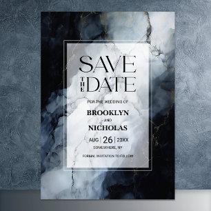 Modern Black Marble Wedding Save the Date