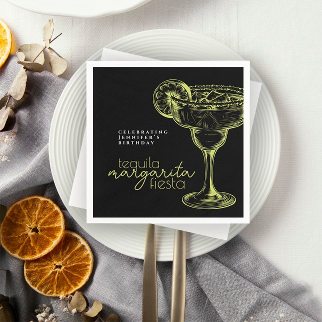 Modern Black Margarita Fiesta Birthday Party Napkin (Creator Uploaded)