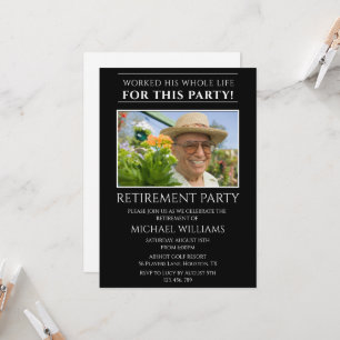 Modern Black Masculine Photo Retirement Invitation