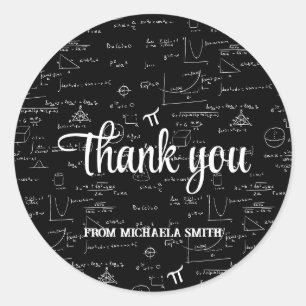 Modern Black Math Graduation Thank You Classic Round Sticker