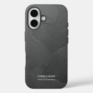 Modern Black Matte Textured Personalised Name iPhone 16 Case