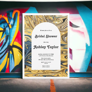 Modern Black Melted Gold Abstract Bridal Shower Invitation