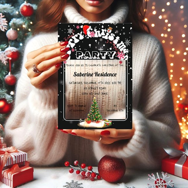 Modern Black Merry Christmas Graffiti Party  Acrylic Invitations (Creator Uploaded)