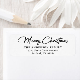 Modern Black Merry Christmas Return Address Labels