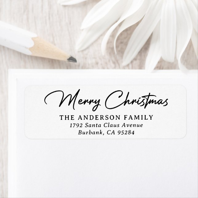 Modern Black Merry Christmas Return Address Labels (Insitu)