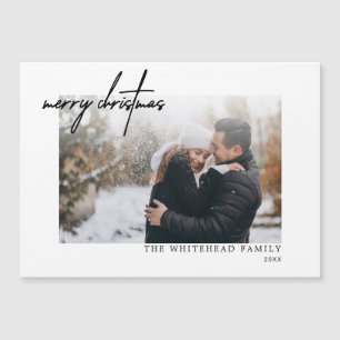 Modern Black Merry Christmas White Magnetic Card