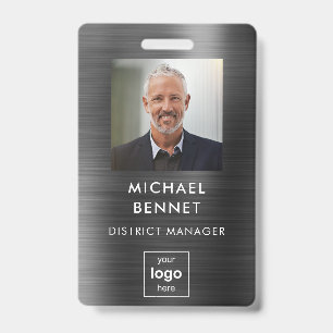 Modern Black Metal Employee Photo ID Badge
