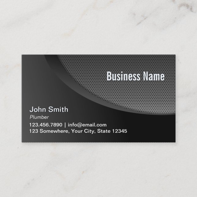 Modern Black Metal Mesh Plumbing Business Card (Front)