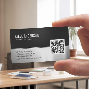 Modern Black Metal Silver Look - QR Code Business Card