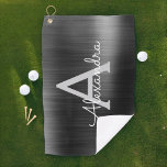 Modern Black Metallic Foil Monogram Name Golf Towel<br><div class="desc">Black Faux Metallic Foil Stainless Steel Elegant Girl's Golf Towel. This Golf Club Towel can be customised to include your initial and first name and is a perfect birthday or bachelorette party gift. Please contact the designer for matching items.</div>