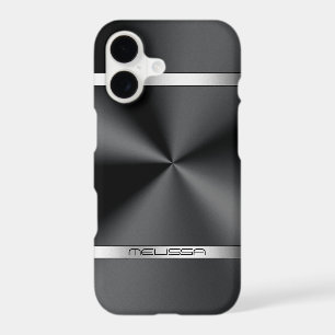 Modern Black Metallic Print Silver Stripes