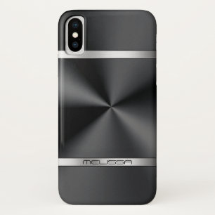 Modern Black Metallic Print Silver Stripes Case-Mate iPhone Case