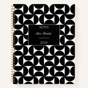 Modern Black Mid Century Geometric Shapes Notebook