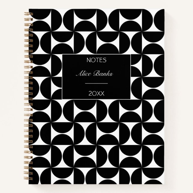 Modern Black Mid Century Geometric Shapes Notebook (Front)