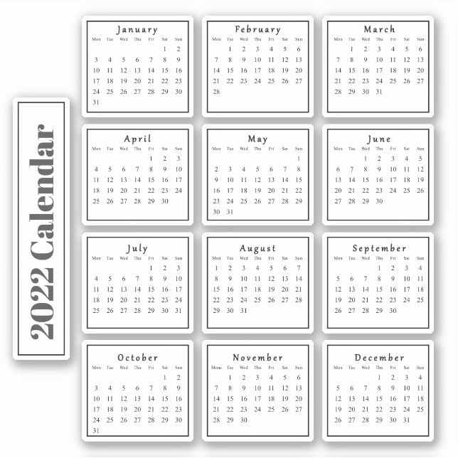 Modern Black Mini 2022 Planner Calendars Sticker (Front)