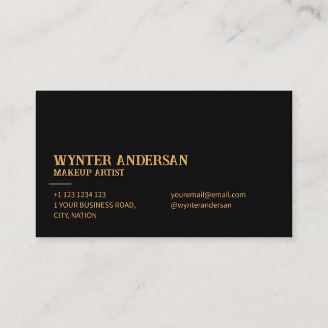 Modern Black Minimal Gold Chic Luxury Custom  Name Business Card (Back)