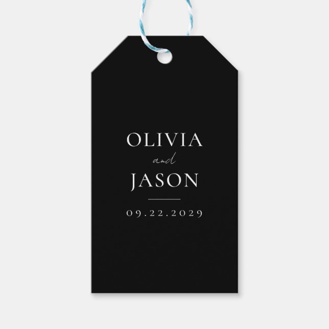 Modern Black Minimal Wedding Gift Tags (Front)