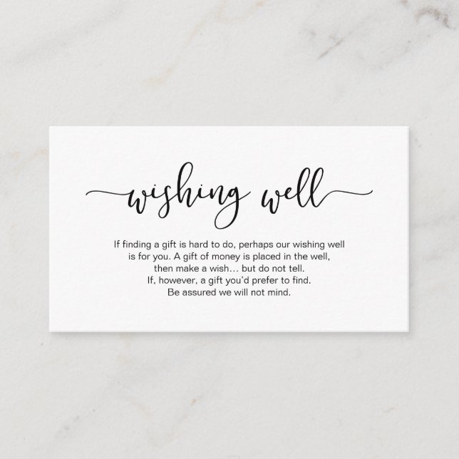 Modern black minimalism font, Wedding Wishing Well Enclosure Card (Front)