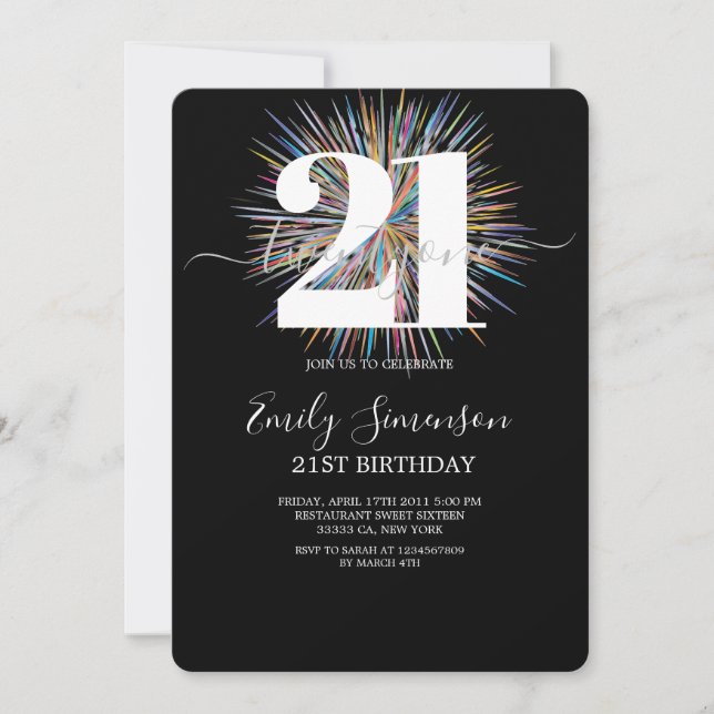 Modern Black Minimalist 21st Birthday   Invitation (Front)