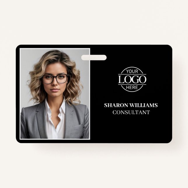 Modern Black Minimalist Company Employee Photo ID ID Badge (Front)
