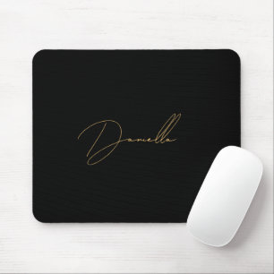 Modern Black Minimalist & Elegant Gold Script Name Mouse Pad