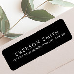 Modern black minimalist elegant return address<br><div class="desc">Elegant return address labels with template fields for your name and address. White text on a black background.</div>