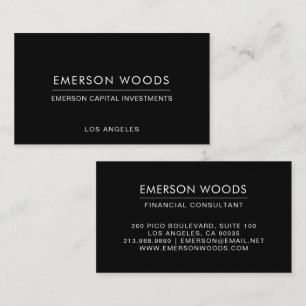 Modern Black Minimalist Financial Consultant  Business Card