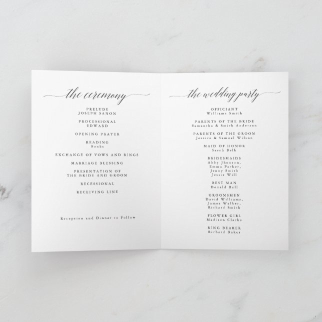 Modern  Black Minimalist Folded Wedding Program Programme (Inside)