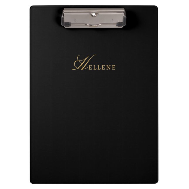 Modern Black Minimalist | Gold Chic Monogram  Clipboard (Front)