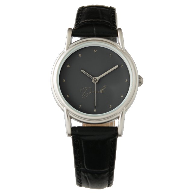 Modern Black Minimalist |  Gold Script Name Watch (Front)