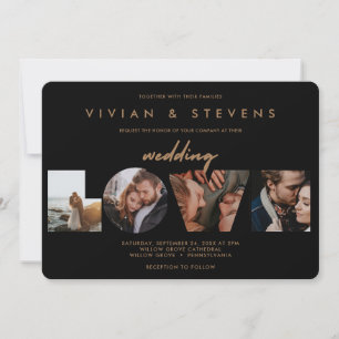 Modern Black Minimalist Love 4 Photos Wedding Invitation