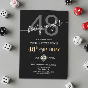 Modern Black Minimalist Men 48th Birthday Party Invitation
