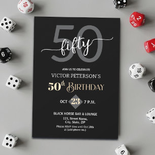 Modern Black Minimalist Men 50th Birthday Party Invitation