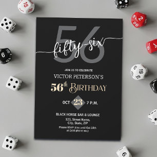 Modern Black Minimalist Men 56th Birthday Party Invitation