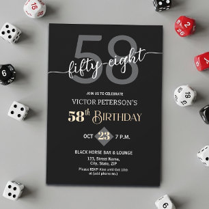 Modern Black Minimalist Men 58th Birthday Party Invitation