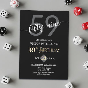 Modern Black Minimalist Men 59th Birthday Party Invitation