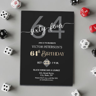 Modern Black Minimalist Men 64th Birthday Party Invitation