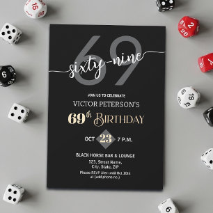 Modern Black Minimalist Men 69th Birthday Party Invitation