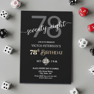 Modern Black Minimalist Men 78th Birthday Party Invitation