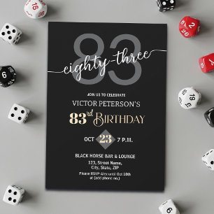 Modern Black Minimalist Men 83rd Birthday Party Invitation