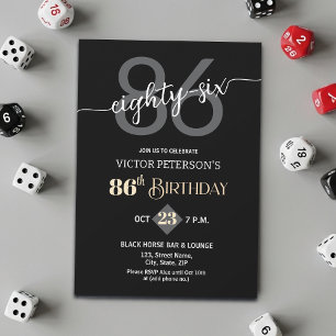 Modern Black Minimalist Men 86th Birthday Party Invitation