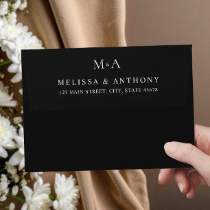 Modern Black Minimalist Monogram Wedding  Envelope