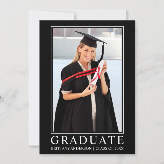 Modern Black Minimalist Photo Graduation Announcement (Front)
