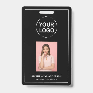 Modern Black Minimalist QR Code Business Employee  ID Badge