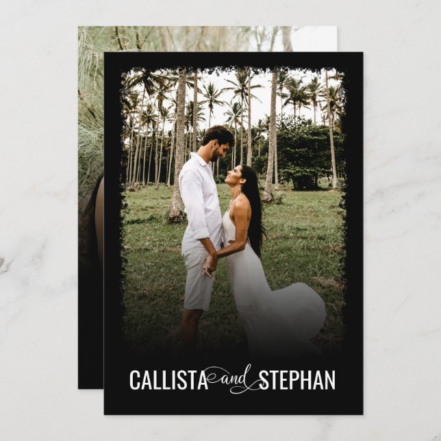 Modern Black Minimalist Typography Photo Wedding Invitation (Front/Back)