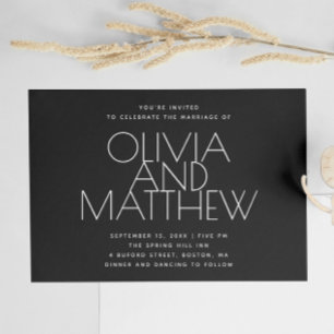 Modern black minimalist wedding + QR code details Invitation