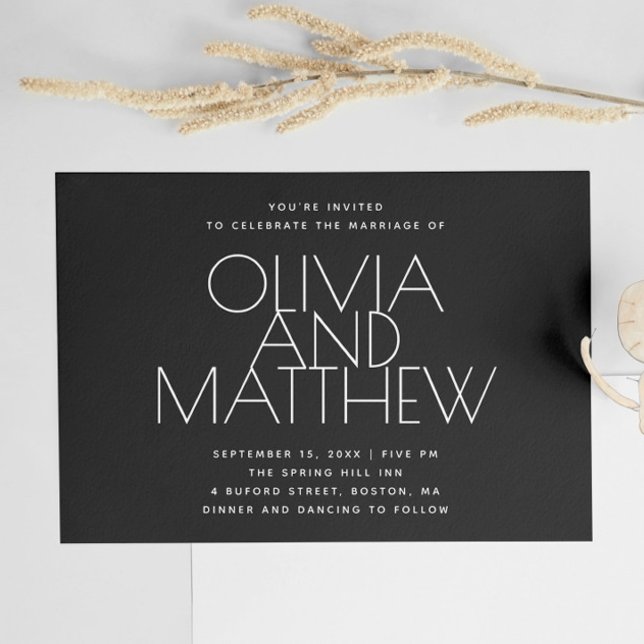 Modern black minimalist wedding + QR code details Invitation (Creator Uploaded)