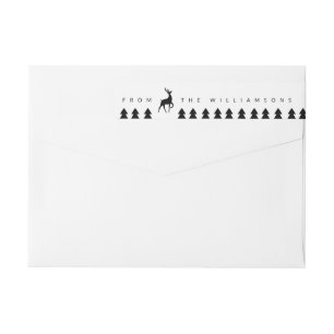 Modern Black Minimalistic Reindeer & Pine Trees Wrap Around Label